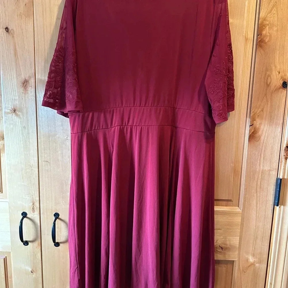 Torrid | Red Lace Sleeve Studio Knit Skater Dress | 2X - Picture 4 of 11
